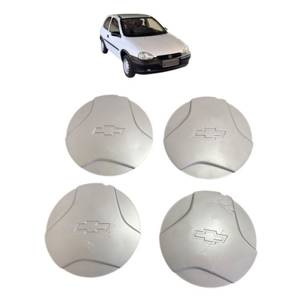 Calota Central Da Roda Gm Corsa Wind 1999 Kit 4 Peças Prateado
